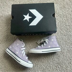 NIB Converse Hi Tops Embroidered Stars Sneakers Purple Kids Girls Sz 11 Youth